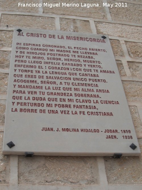 Placa existente actualmente en la facha de la Iglesia-Santuario del Santísimo Cristo de la Misericordia